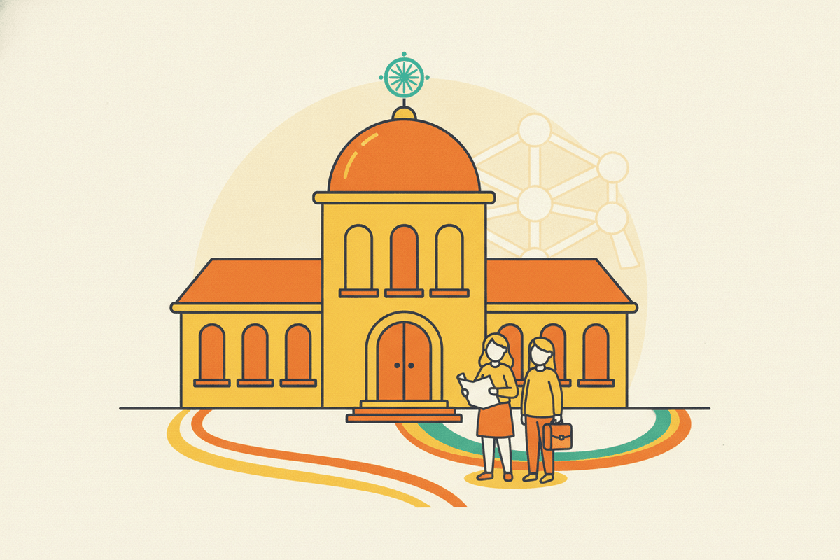 Editorial illustration for “Indian Embassy: A Guide for Indian Expats in Belgium”.