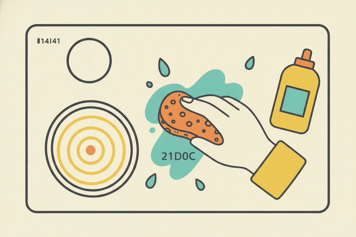 Editorial illustration for “Cleaning Ceramic/Induction Hobs : Kitchen Tip”.