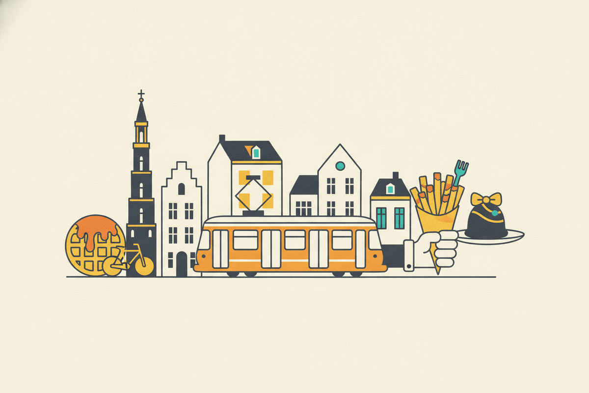 Editorial illustration for “Things to do during your first week in Belgium”.