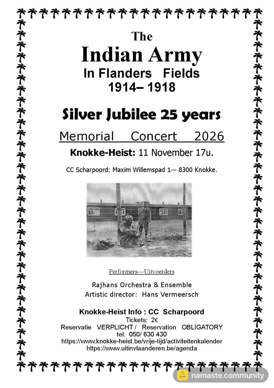 Poster for The Indian Army In Flanders Fields 1914-1918 Silver Jubilee 25 years Memorial Concert 2026