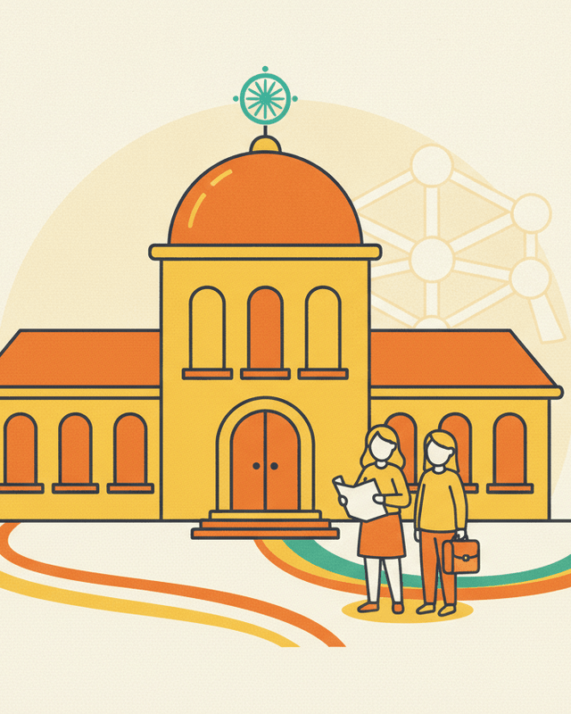 Editorial illustration for “Indian Embassy: A Guide for Indian Expats in Belgium”.