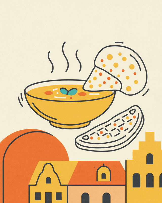 Editorial illustration for “Brussels’ Favourite Indian Restaurants”.